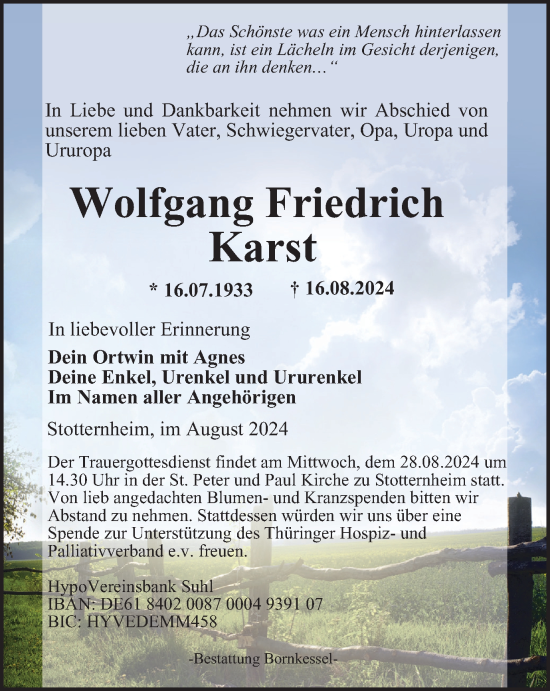 Traueranzeige von Wolfgang Karst