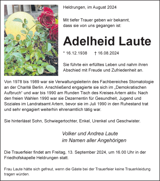 Traueranzeige von Adelheid Laute von TA