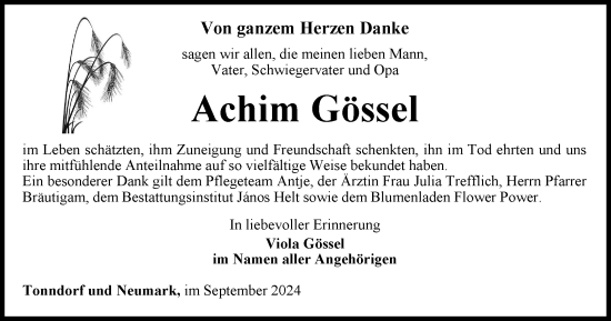 Traueranzeige von Achim Gössel von Thüringer Allgemeine, Thüringische Landeszeitung