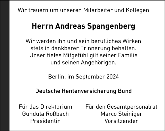 Traueranzeige von Andreas Spangenberg von Thüringer Allgemeine, Thüringische Landeszeitung