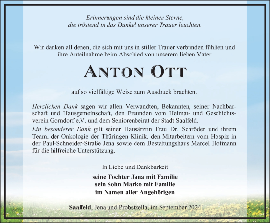 Traueranzeige von Anton Ott von Ostthüringer Zeitung