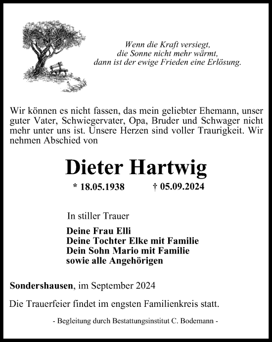 Traueranzeige von Dieter Hartwig