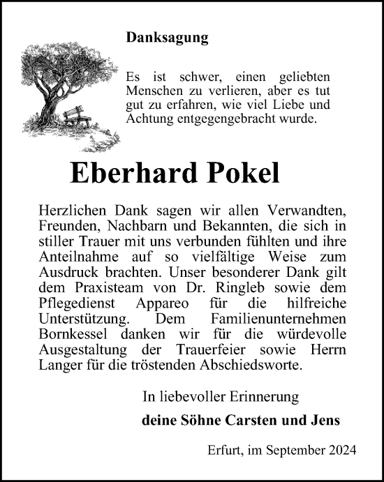 Traueranzeige von Eberhard Pokel von Thüringer Allgemeine, Thüringische Landeszeitung