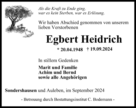 Traueranzeige von Egbert Heidrich