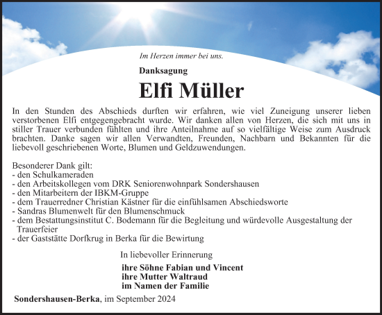 Traueranzeige von Elfi Müller