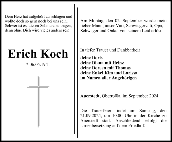 Traueranzeige von Erich Koch von Thüringer Allgemeine, Thüringische Landeszeitung