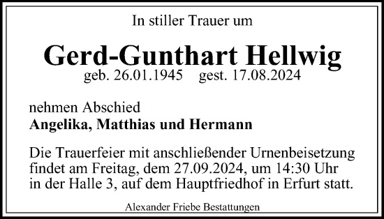 Traueranzeige von Gerd-Gunthart Hellwig von Thüringer Allgemeine, Thüringische Landeszeitung