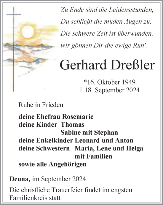 Traueranzeige von Gerhard Dreßler von Thüringer Allgemeine