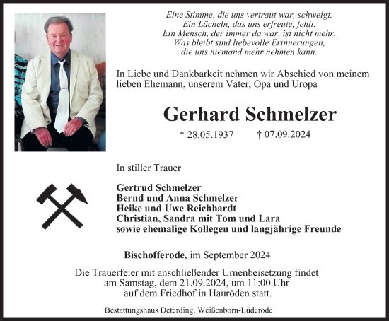 Traueranzeige von Gerhard Schmelzer von Thüringer Allgemeine