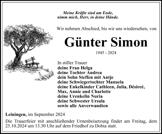 Traueranzeige von Günter Simon