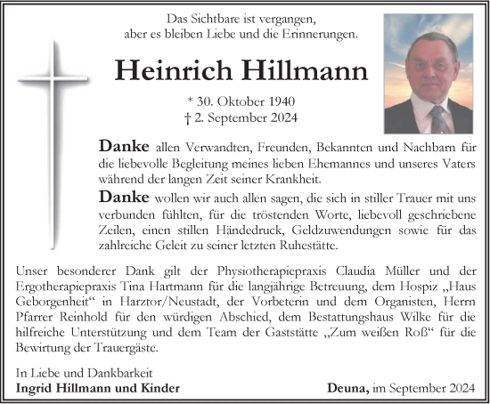 Traueranzeige von Heinrich Hillmann von Thüringer Allgemeine