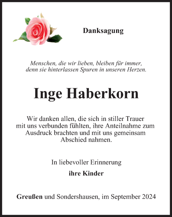 Traueranzeige von Inge Haberkorn