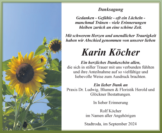 Traueranzeige von Karin Köcher von Ostthüringer Zeitung