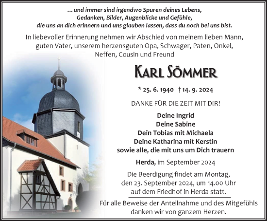 Traueranzeige von Karl Sömmer von Thüringer Allgemeine, Thüringische Landeszeitung