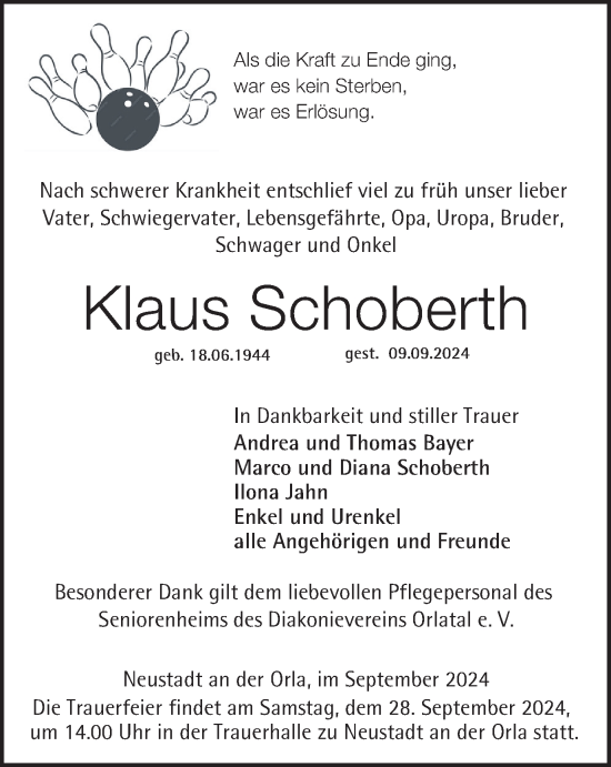 Traueranzeige von Klaus Schoberth