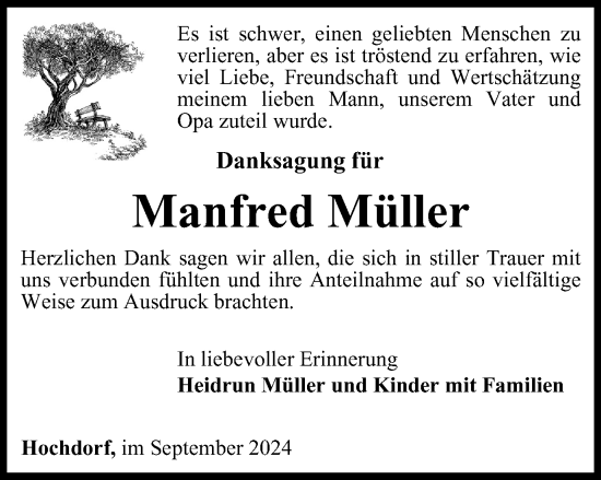 Traueranzeige von Manfred Müller von Thüringer Allgemeine, Thüringische Landeszeitung