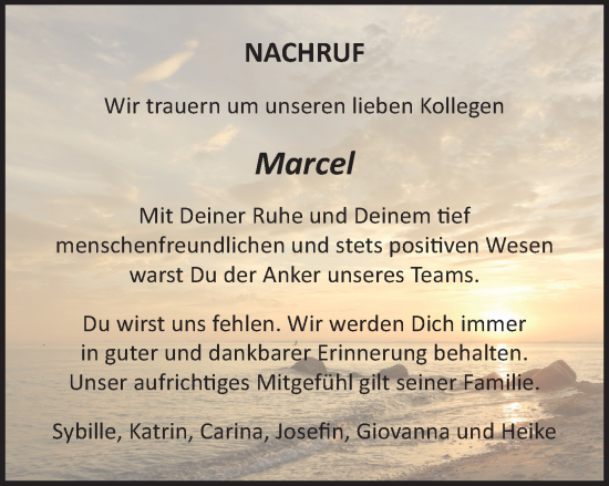 Traueranzeige von Marcel 