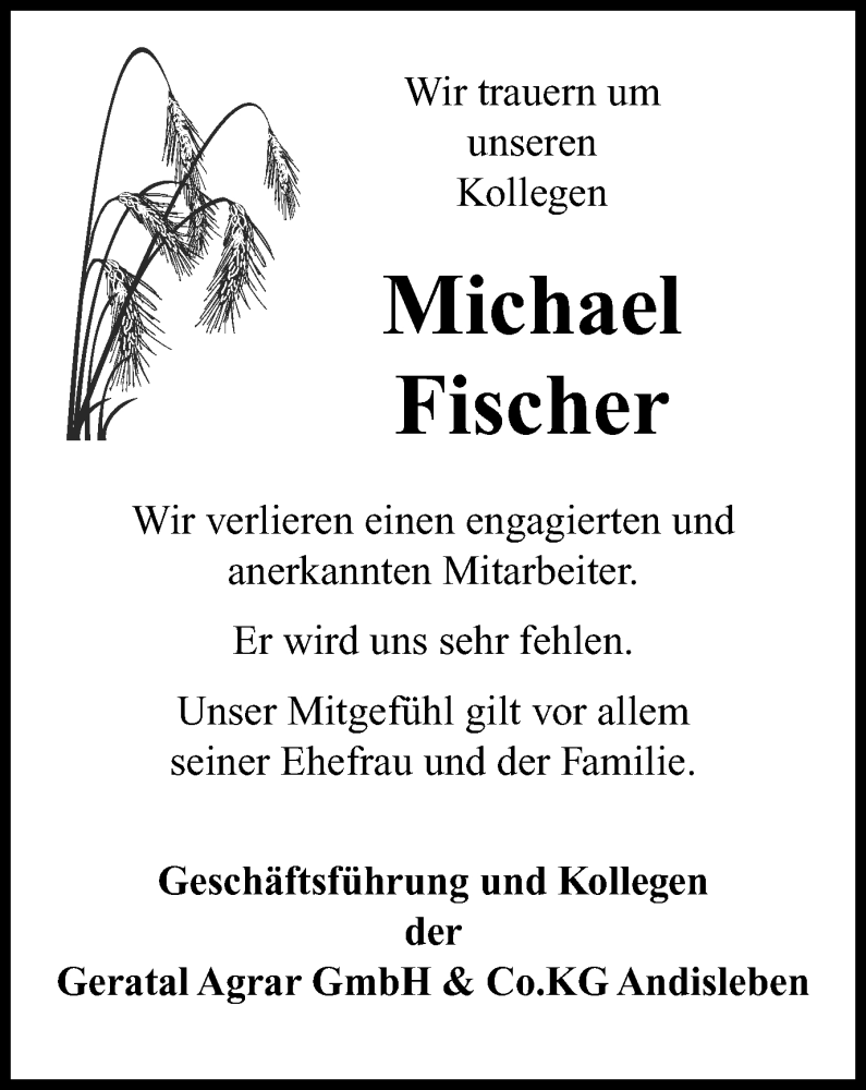  Traueranzeige für Michael Fischer vom 28.09.2024 aus Thüringer Allgemeine