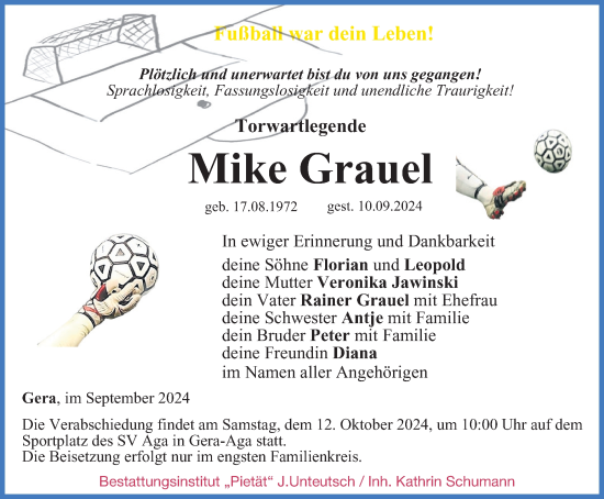 Traueranzeige von Mike Grauel von Ostthüringer Zeitung