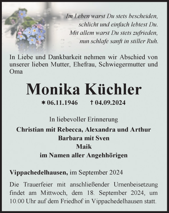 Traueranzeige von Monika Küchler von Thüringer Allgemeine