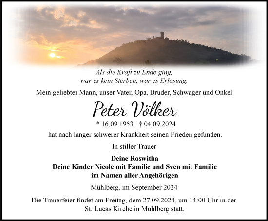 Traueranzeige von Peter Völker von Thüringer Allgemeine, Thüringische Landeszeitung