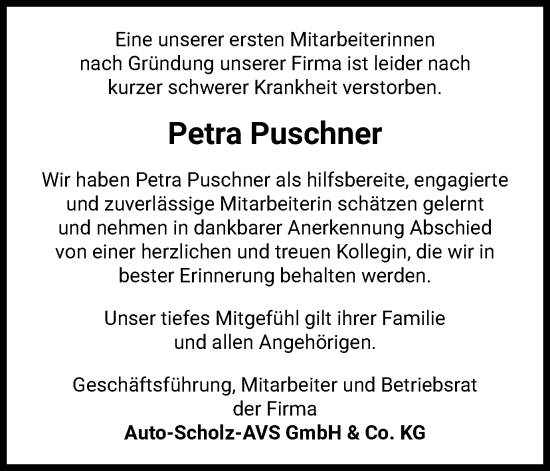 Traueranzeige von Petra Puschner von Ostthüringer Zeitung