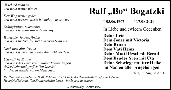 Traueranzeige von Ralf Bogatzki