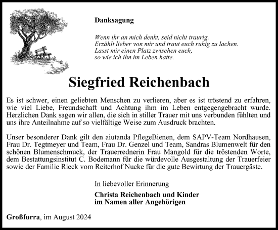 Traueranzeige von Siegfried Reichenbach