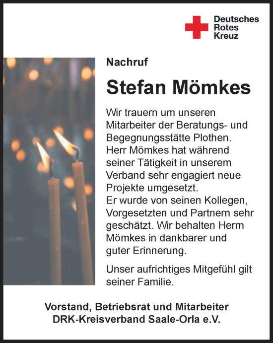 Traueranzeige von Stefan Mömkes von Ostthüringer Zeitung