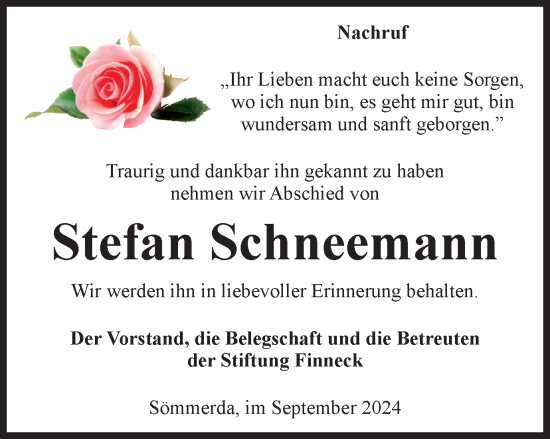 Traueranzeige von Stefan Schneemann von Thüringer Allgemeine