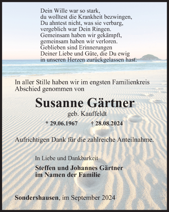 Traueranzeige von Susanne Gärtner von Thüringer Allgemeine