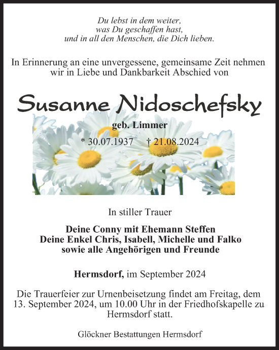 Traueranzeige von Susanne Nidoschefsky von Ostthüringer Zeitung