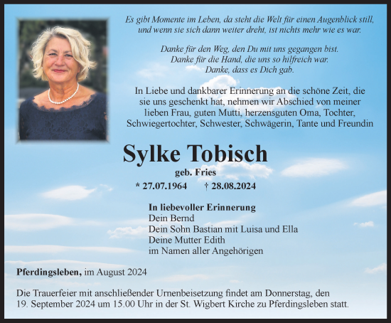 Traueranzeige von Sylke Tobisch von Thüringer Allgemeine, Thüringische Landeszeitung