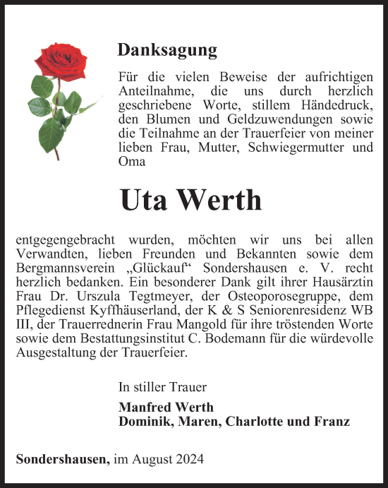 Traueranzeige von Uta Werth