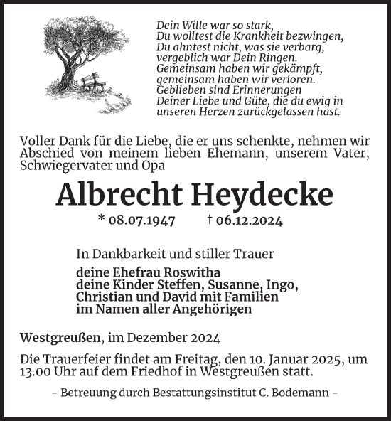Traueranzeige von Albrecht Heydecke von Thüringer Allgemeine