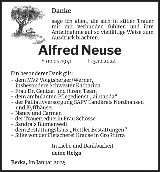 Traueranzeige von Alfred Neuse von Thüringer Allgemeine