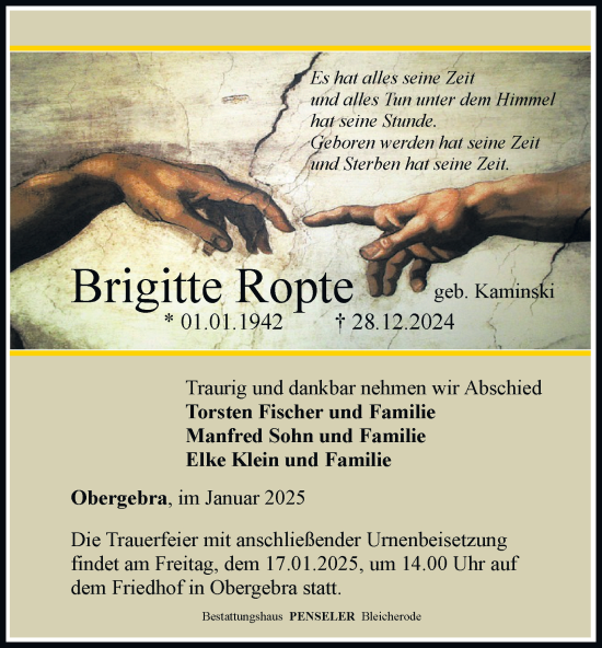 Traueranzeige von Brigitte Ropte von Thüringer Allgemeine