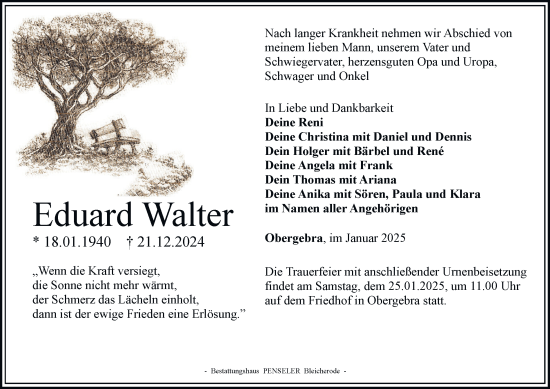 Traueranzeige von Eduard Walter von Thüringer Allgemeine