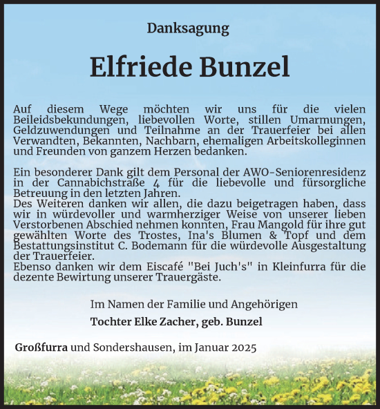 Traueranzeige von Elfriede Bunzel