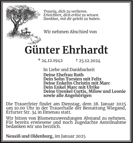 Traueranzeige von Günter Ehrhardt von Thüringer Allgemeine
