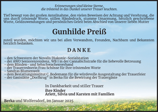 Traueranzeige von Gunhilde Preiß von Thüringer Allgemeine