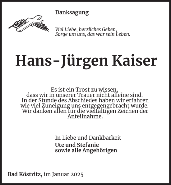 Traueranzeige von Hans-Jürgen Kaiser