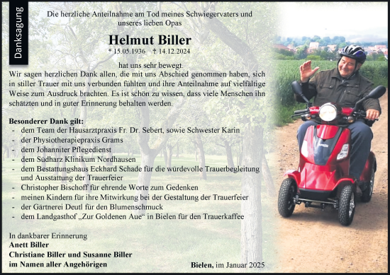 Traueranzeige von Helmut Biller von Thüringer Allgemeine