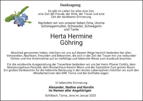 Traueranzeige von Herta  Göhring von Ostthüringer Zeitung