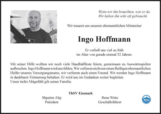 Traueranzeige von Ingo Hoffmann von Thüringer Allgemeine, Thüringische Landeszeitung