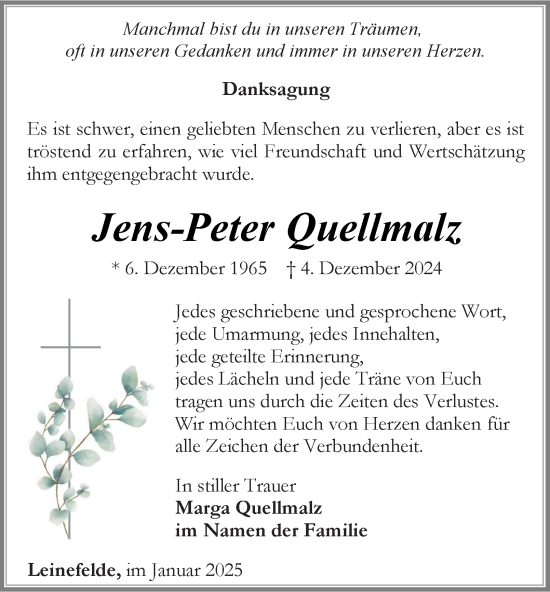 Traueranzeige von Jens-Peter Quellmalz von Thüringer Allgemeine