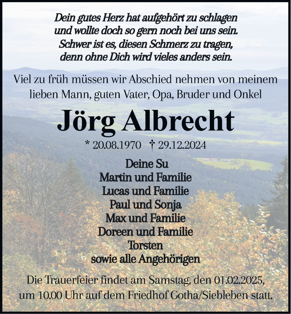  Traueranzeige für Jörg Albrecht vom 18.01.2025 aus Thüringer Allgemeine, Thüringische Landeszeitung