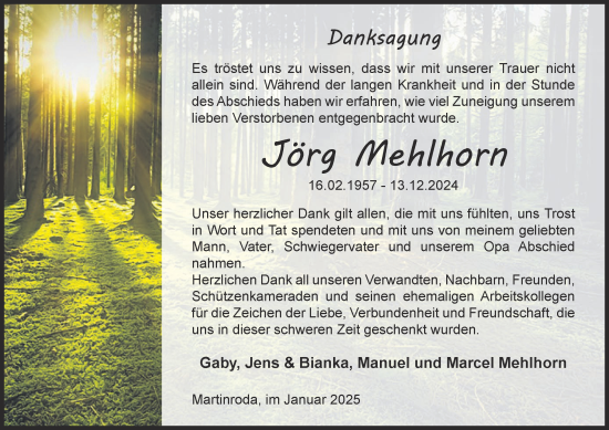 Traueranzeige von Jörg Mehlhorn von Thüringer Allgemeine