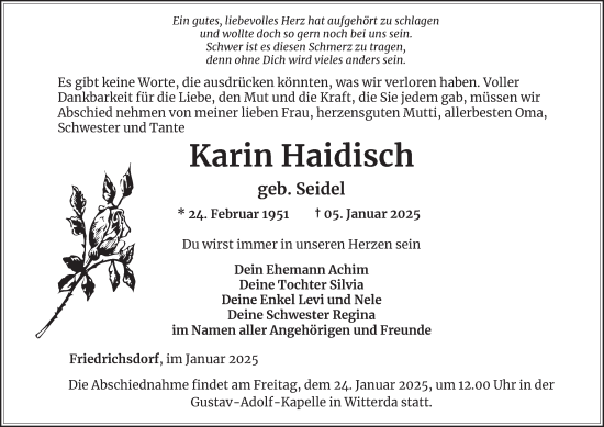 Traueranzeige von Karin Haidisch von Thüringer Allgemeine