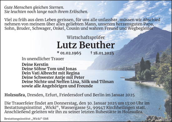 Traueranzeige von Lutz Beuther von Thüringer Allgemeine